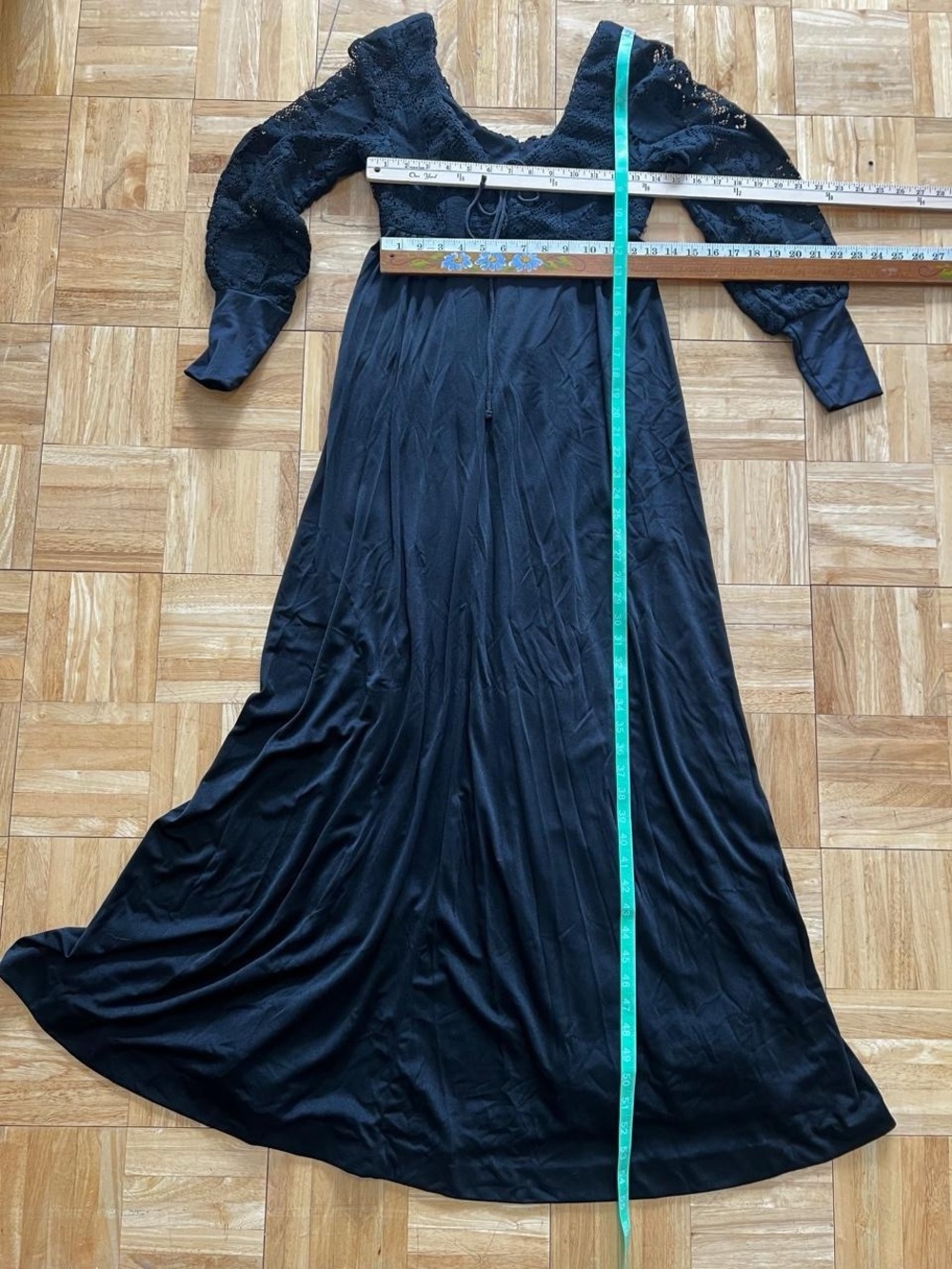 Vintage 70s Maxi Dress Long Lace Sleeves Whimsygoth Dark Cottage Romantic Retro - Picture 6 of 6